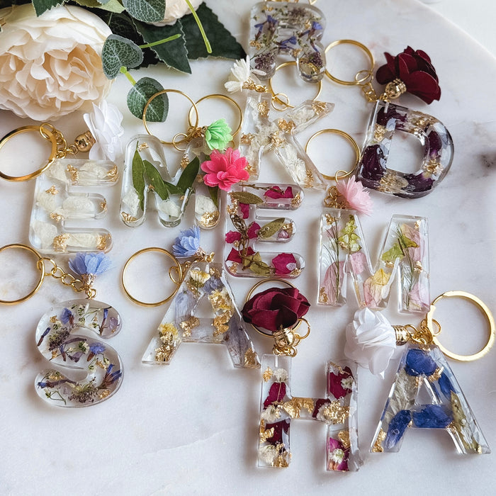 Resin Flower Keepsakes & Add-Ons — Resin Letter Keychain (A–Z)