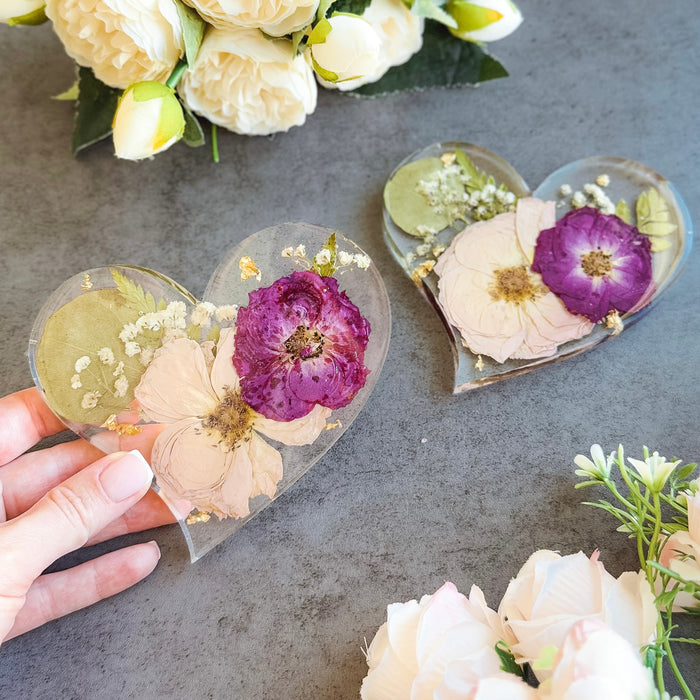 Resin Flower Keepsakes & Add-Ons — Heart Coaster