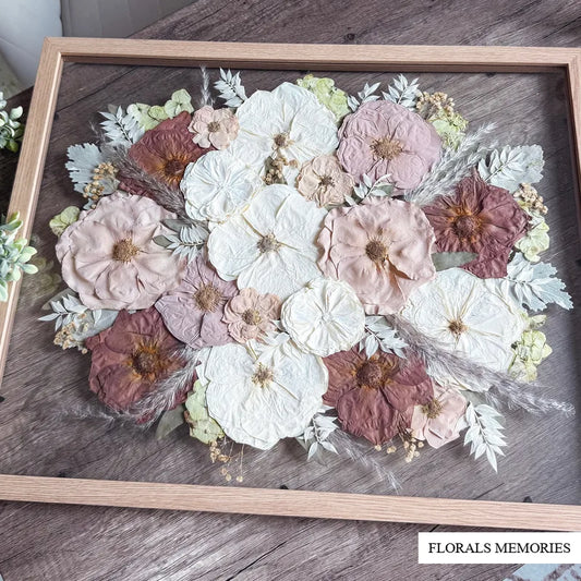 Finished wedding bouquet preserved in a framed keepsake