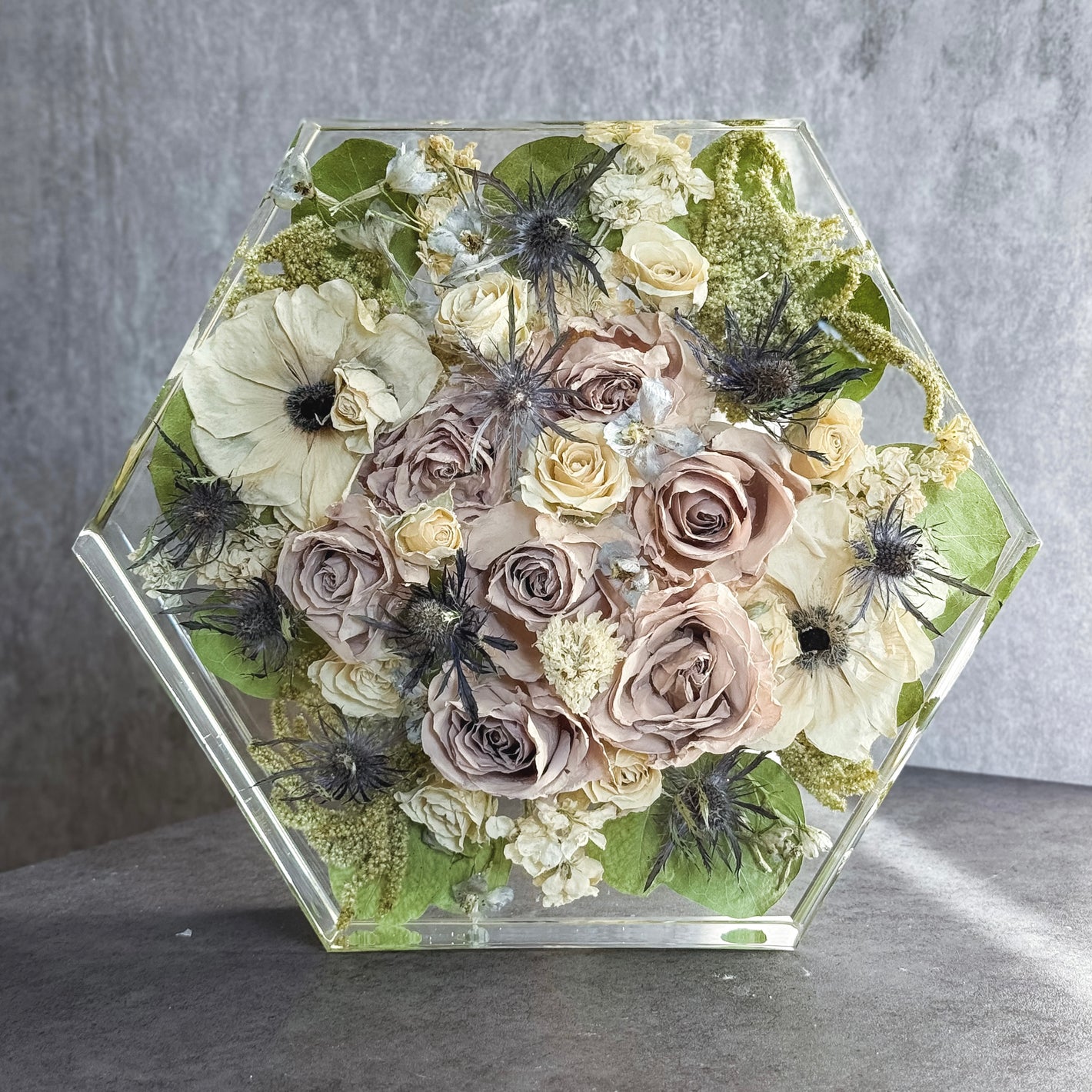 Wedding Flower Preservation - 3D Hexagon Resin Block