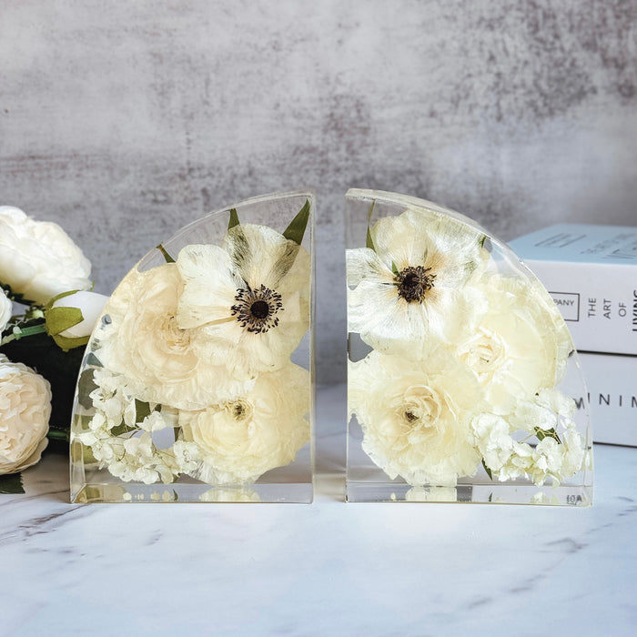 3D Resin Flower Blocks — Bookends (pair) Small 5" × 4"