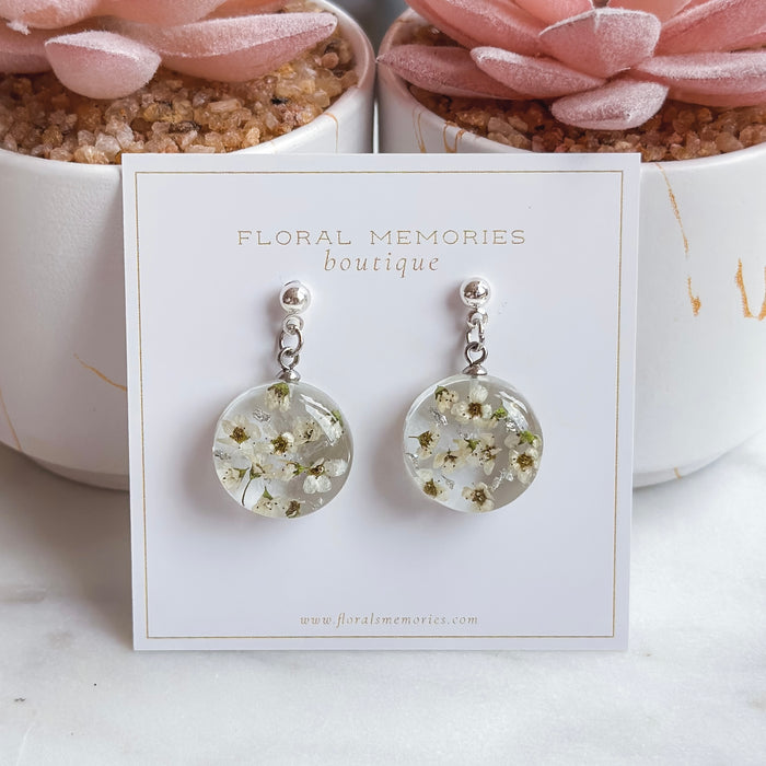 Flower Preservation Jewelry — Earrings – Small Round / Silver Steel
