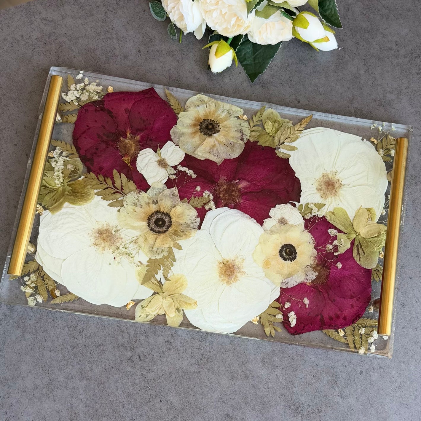 Flower Preservation Rectangular Tray with dried flowers