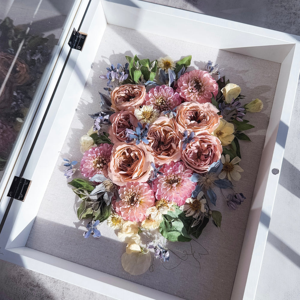 3D flower shadow box after bouquet preservation