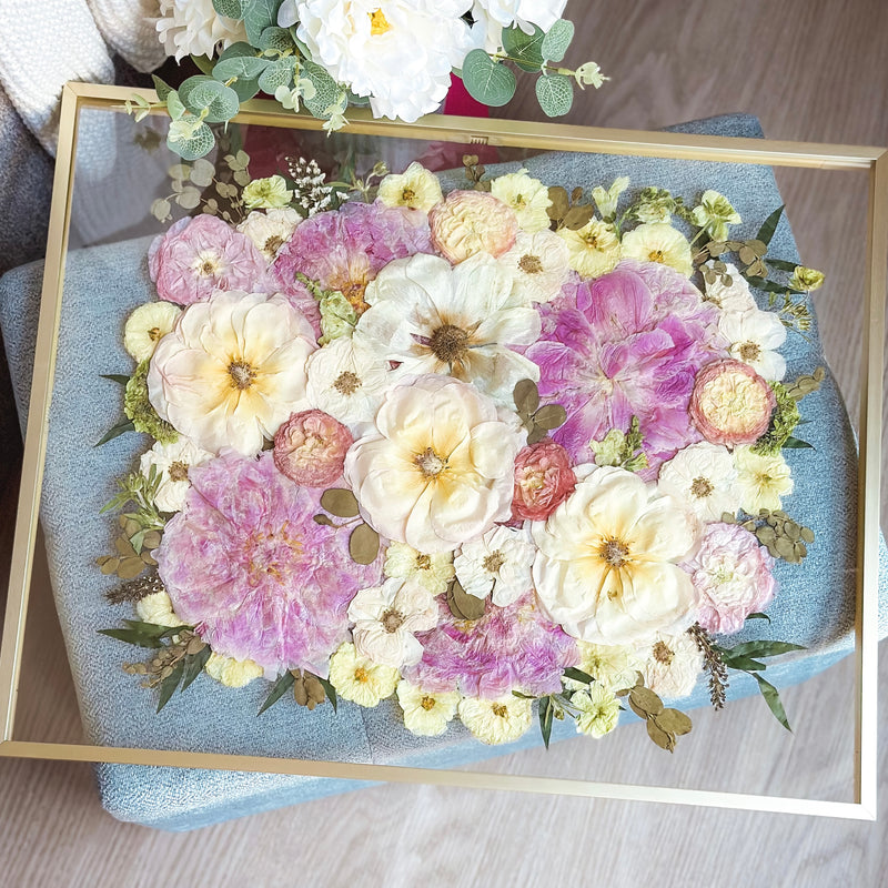 Custom pressed flower frame made with a real wedding bouquet