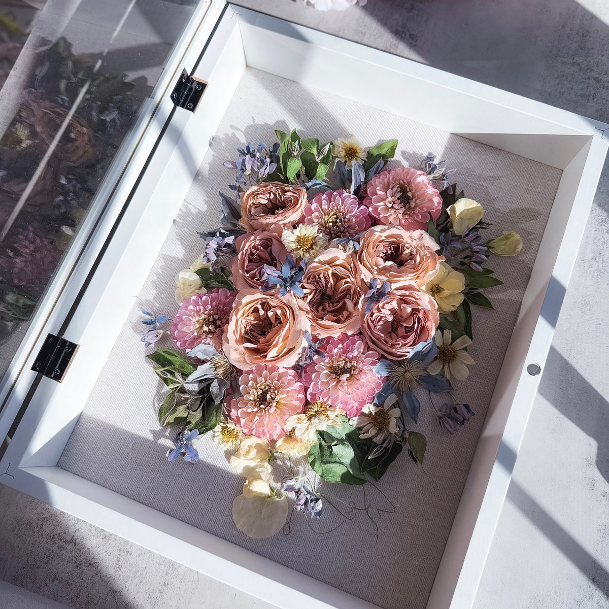 Here are some of the most recent wedding bouquet preservation projects we created using real flowers from our clients’ weddings.