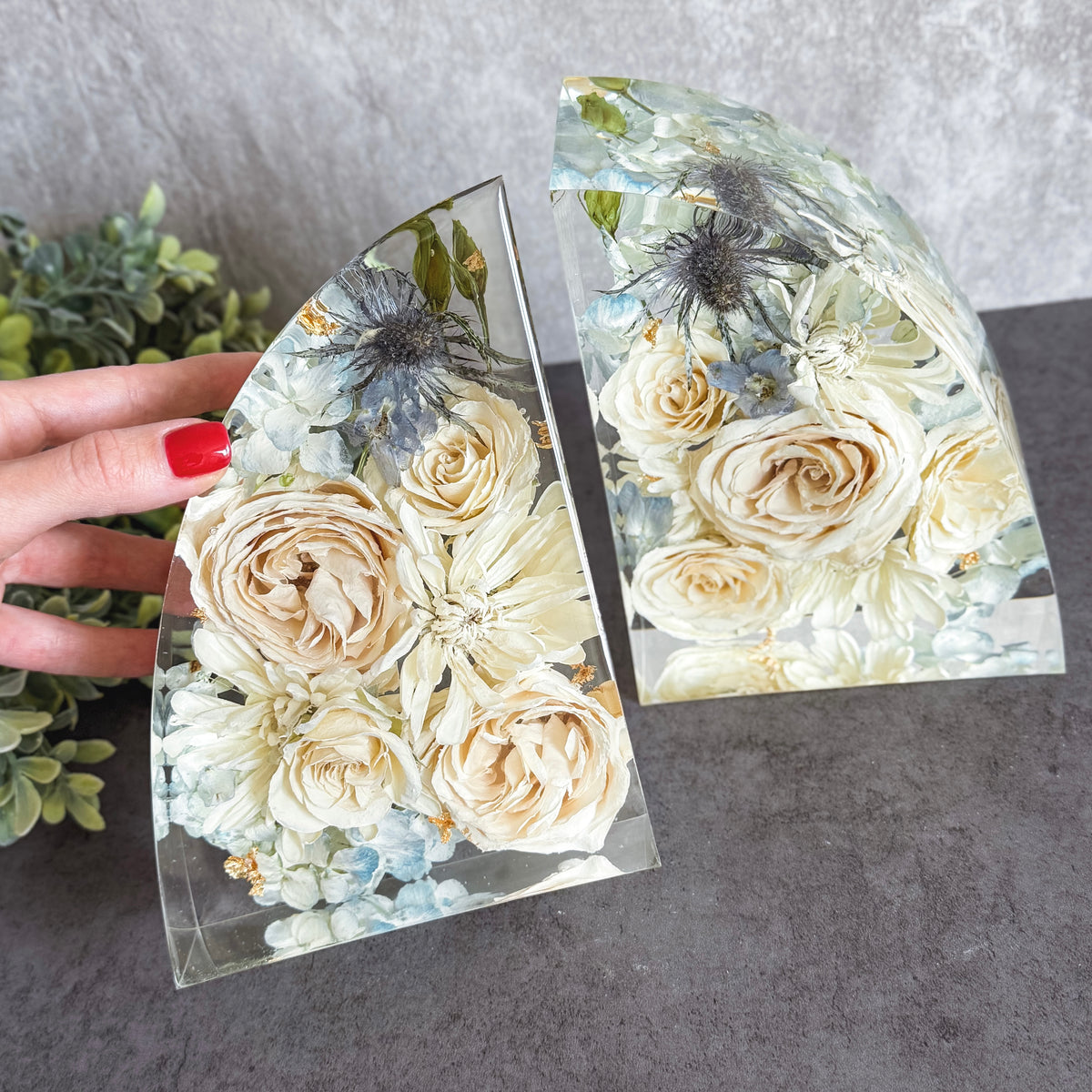 Here we share some of our most recent flower preservation pieces created for real clients. Each bouquet is carefully preserved in resin, frames, or shadow boxes to turn meaningful flowers into lasting keepsakes. Browse our latest preserved bouquets and see how wedding flowers can be transformed into beautiful, long-lasting artwork.