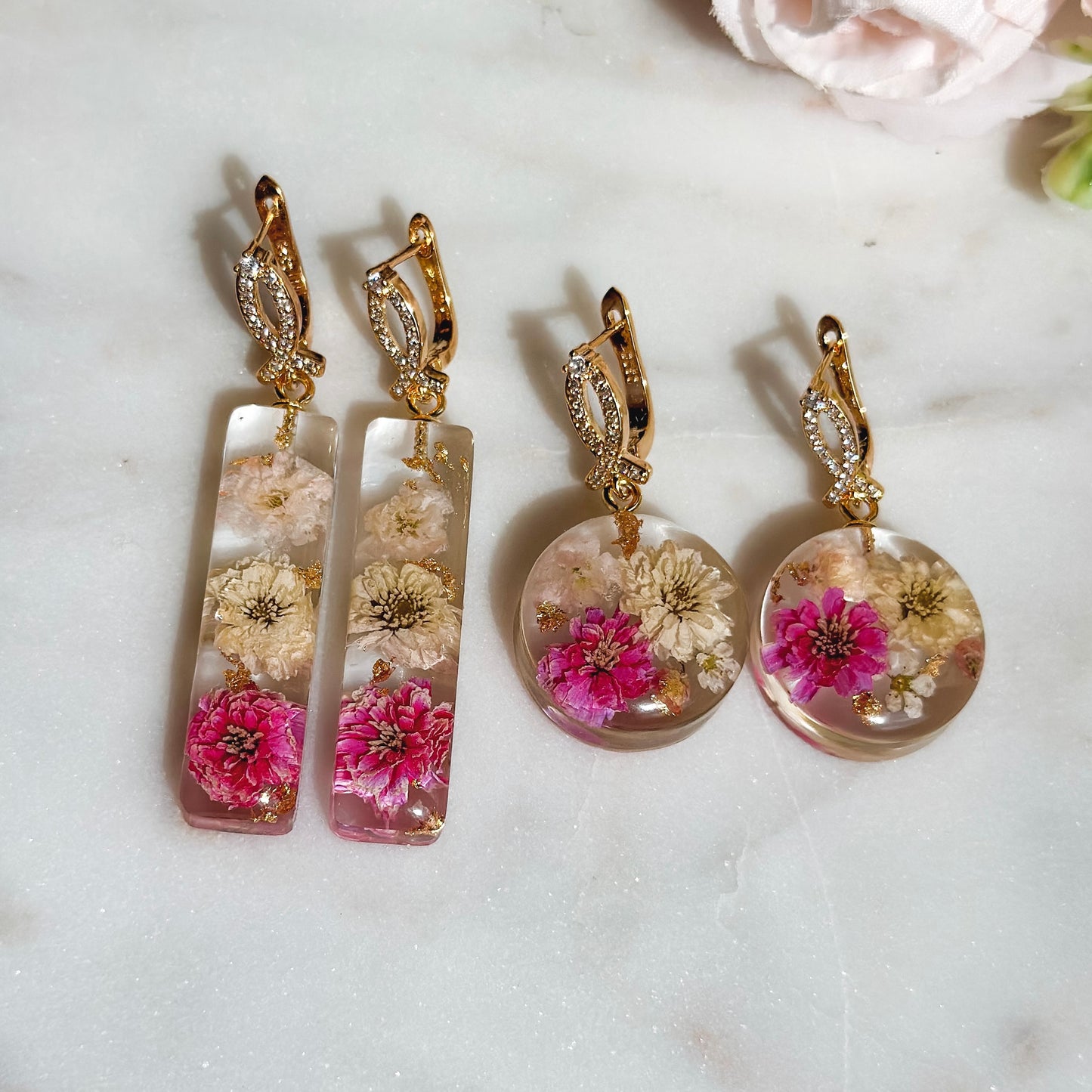 Earrings Golden/ Pink (Luxury hooks)