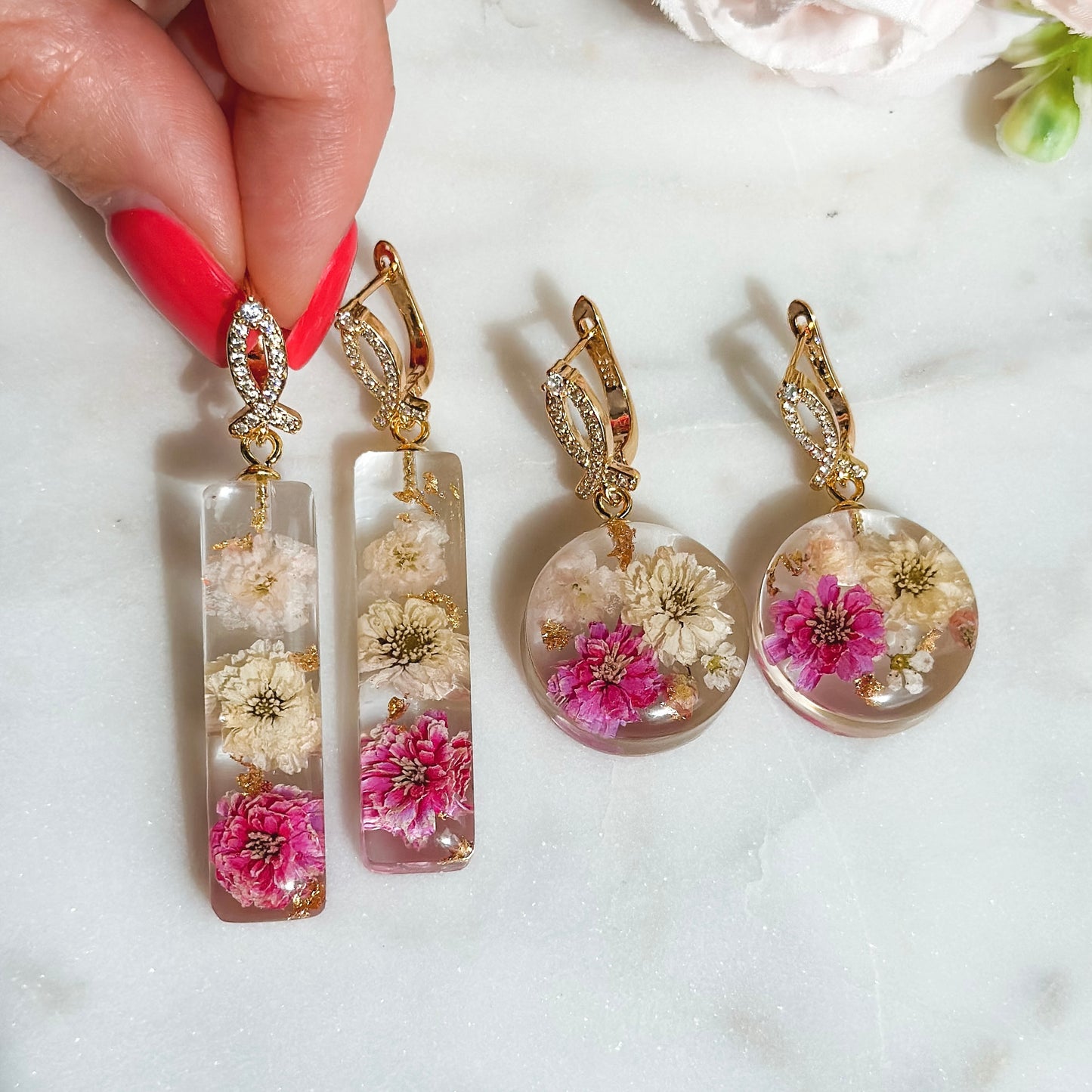 Earrings Golden/ Pink (Luxury hooks)